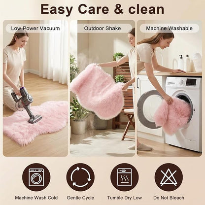 duduta Pink Faux Fur Rug 2x3 ft, Small Fluffy Bedside Rug Seat Covers | Shag - Image 4