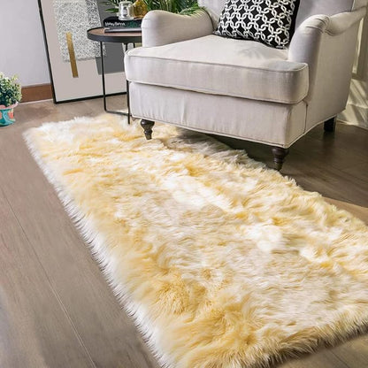 Latepis Yellow Runner 2x6 Fluffy Rug Faux Sheepskin Fur Rug - Image 7