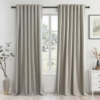 Topfinel 100% Blackout Grey Linen 96 Inch Length Curtains by Topfinel