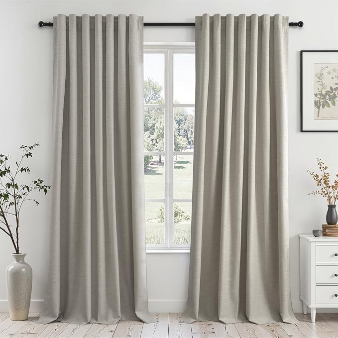 Topfinel 92 Inch Linen 100% Blackout Curtains 2 Panels by Topfinel