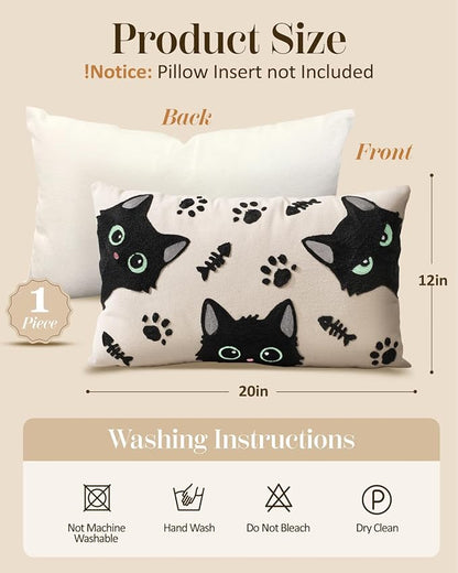 Embroidered Lumbar Pillow Cover 20x12 Inch, Cat Bone | Decorative Throw Pillow - Image 4