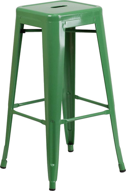 Flash Furniture Lily 4 Pack Commercial Grade 30" High Backless Green Metal - Image 7