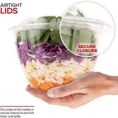 Stock Your Home Plastic Bowls with Lids (50 Count) 48 Oz. Disposable To-Go Containers – Large Airtight Bowls for Dinner or On-the-Go Meals