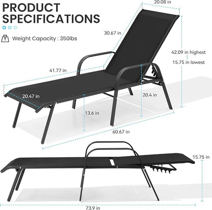 Crestlive Products Outdoor Chaise Lounge Chair, 5-Position Pool Lounge Chairs - Image 2