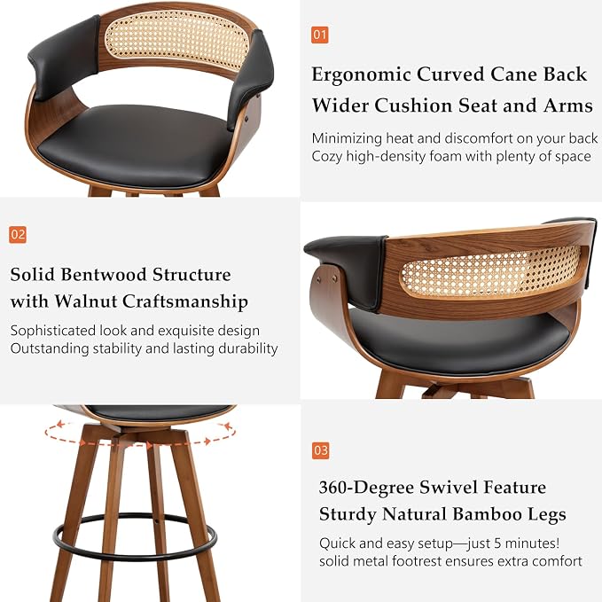 Set of 4 Rattan Swivel Bar Stools - Image 3