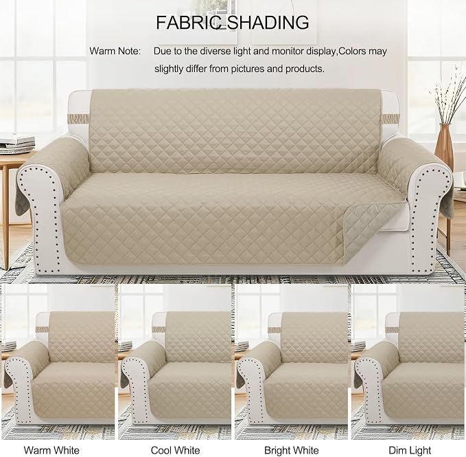 Reversible 4 Seater Sofa Cover 91" Large, Sand/Beige | Couch Cover Furniture - Image 8