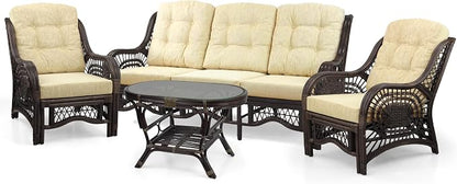 Malibu Lounge Set of 4: 2 Natural Rattan Wicker Chairs, Three-Seater Sofa - Image 2