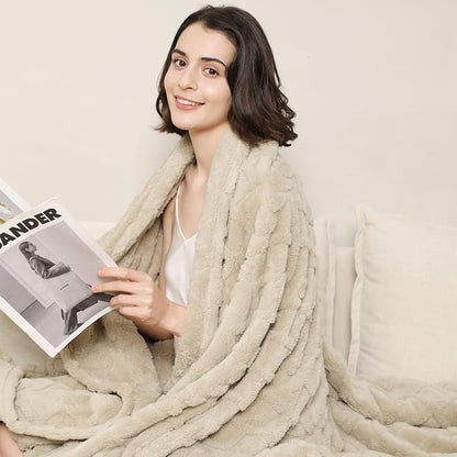 Aganear Fleece Throw Blanket for Couch Sofa 60"x80" Khaki | Lightweight Fuzzy - Image 3