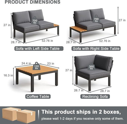 JOYURE 4-Piece Patio Furniture Set, Metal Outdoor Sectional Sofa - Image 2