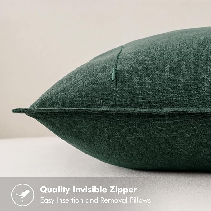 MIULEE Decorative Linen Pillow Covers 20x20 Inch Dark Green | Boho Farmhouse​ - Image 3