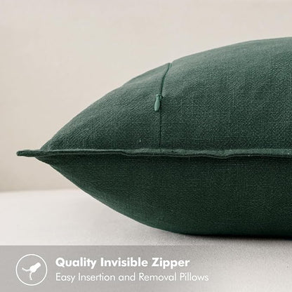 MIULEE Decorative Linen Pillow Covers 20x20 Inch Dark Green | Boho Farmhouse​ - Image 3