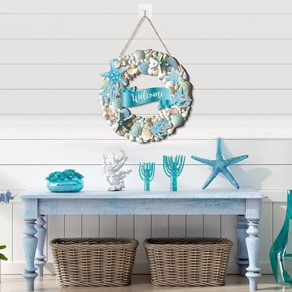 Wesiti Summer Coastal Shell Wreath 12 Inch Wooden Welcome Wreath - Image 4
