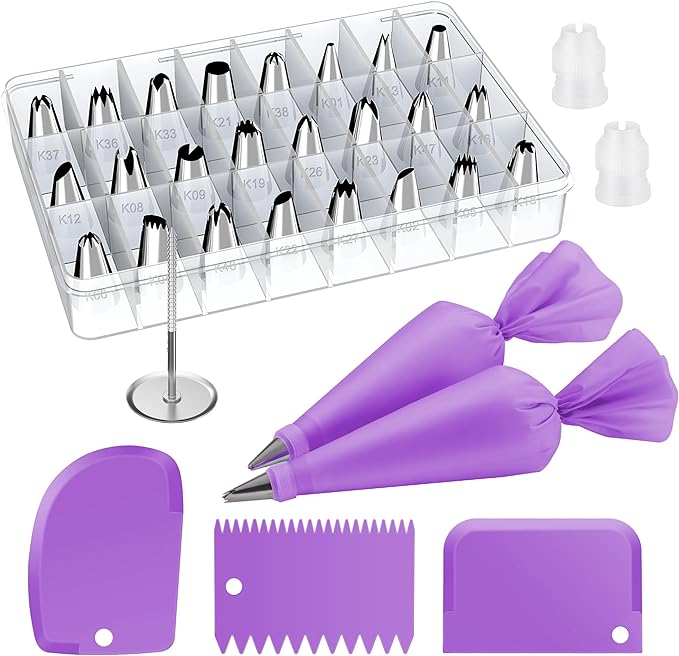 Kootek 32-Piece Piping Bags and Tips Set with 24 Icing Piping Tips, 2 Reusable Pastry Bags 12 Inch, Reusable Piping Icing Bags and Tips, Cake Decorating Kit for Frosting Cookie, Cupcake