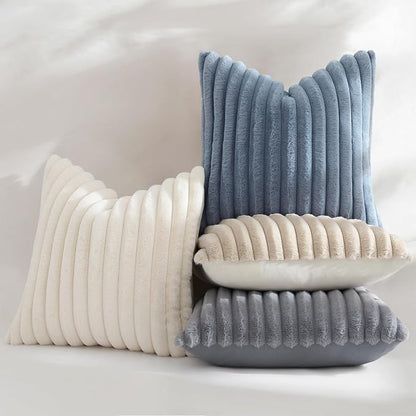 decorUhome Fall Faux Fur Throw Pillow Covers 20x20 Set of 2 Grey Blue | - Image 5