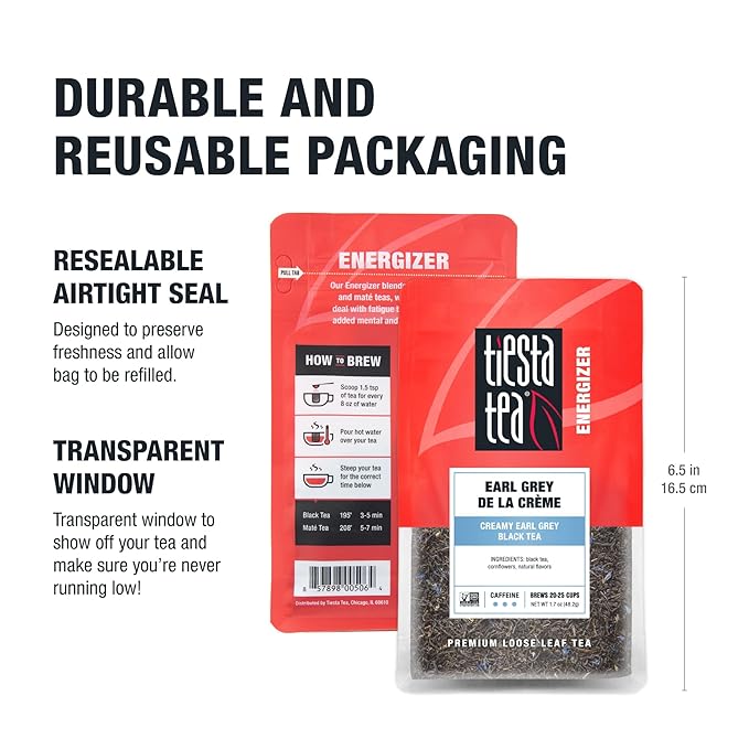 Tiesta Tea - Earl Grey de la Crème, Premium Loose Leaf Tea Blends, Caffeinated Black, Make Hot or Iced & Brews Up to 25 Cups - 1.7 Ounce Resealable Pouch