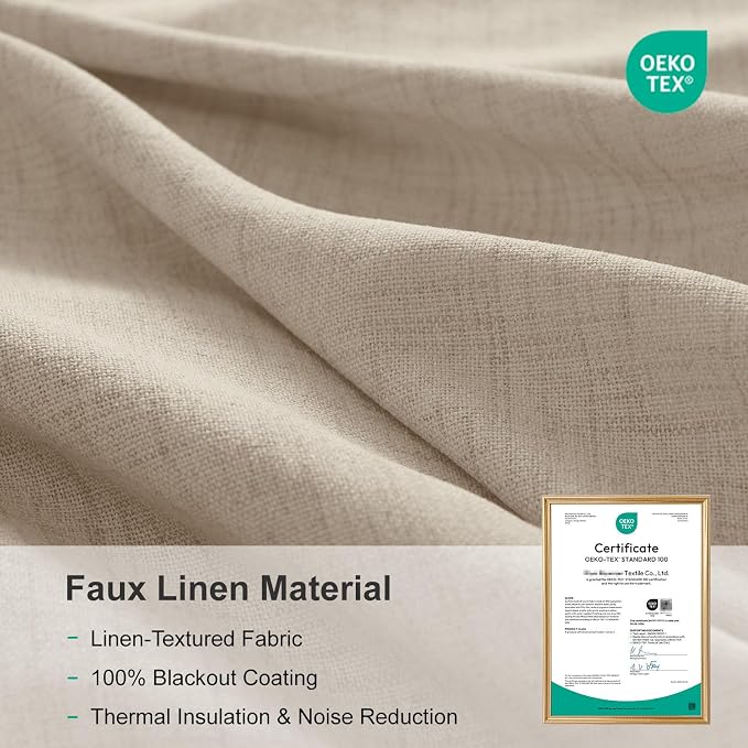 Linen Textured Total Blackout Sliding Door Curtains 84 Inches Long, Oatmeal | - Image 7