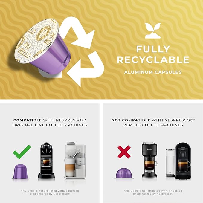 Piu Bello Roga Espresso Coffee Pods for Nespresso Original Machines – Compatible Capsules Pack – Rich & Balanced Taste – Strong Italian Espresso Flavor – Kosher Certified (60 Count, Single Flavor)