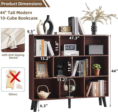 LEYAOYAO 10 Cube Bookshelf, 3 Tier Modern Wide Bookcase - Image 2