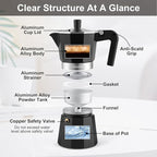 Sivaphe Aluminum Moka Pot 3 Espresso Cups, Percolator Espresso and Coffee Maker, Portable Stovetop Italian and Cuban Café Brewer for Home and Camping Black