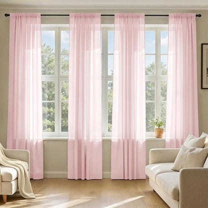 MIULEE Blush Pink Sheer Curtains 90 Inches Long 4 Panels 42 x 90 Inches | Light by MIULEE