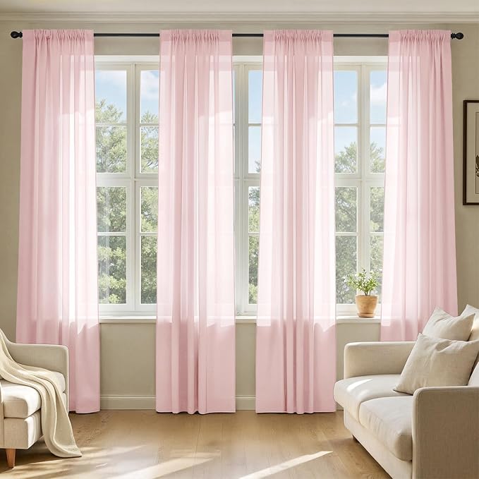 MIULEE Blush Pink Sheer Curtains 96 Inches Long 4 Panels 42 x 96 Inches | Light by MIULEE