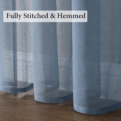 MIULEE Dusty Blue Linen Textured Semi-Sheer Curtains 42W×63L 2 Panels | Semi - Image 7