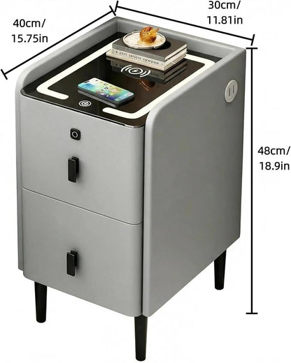 Smart Nightstand with Fingerprint Lock Drawers, Wireless Charging Support - Image 2
