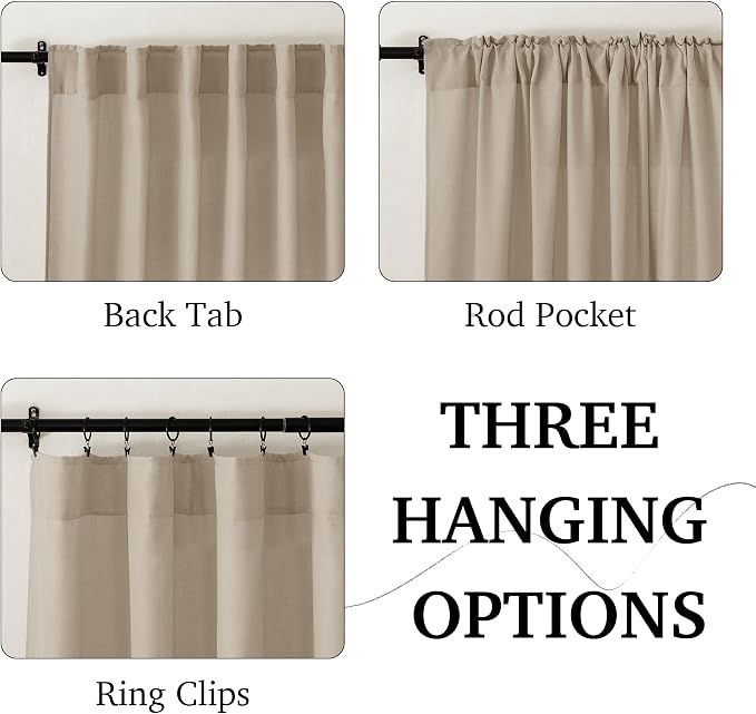 RYB HOME Farmhouse Boho Linen Sheer Curtains 90 inches Long - Image 2