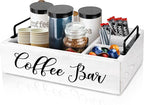 Coffee Station Organizer Wooden Coffee Bar Holder Accessories for Countertop, Farmhouse Kcup Pod Storage Basket with Handle - White