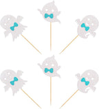 24Pcs Ghost Cupcake Toppers - Bule Halloween, Bule and White Halloween Birthday Decorations, Bule Halloween Baby Shower Decor, Ghost Decorations, Halloween Gender Reveal Decorations