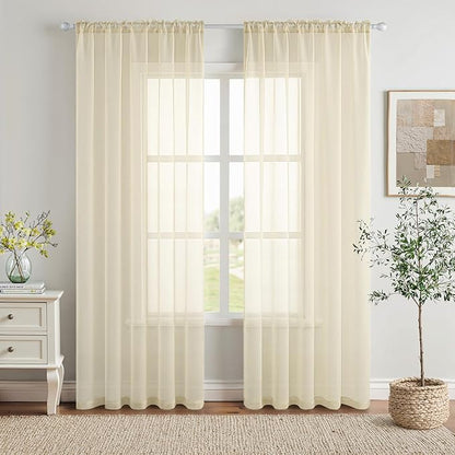 MIULEE Light Cream Sheer Curtains 96 inches Long 54 X 96 Inches, 2 Panels | by MIULEE