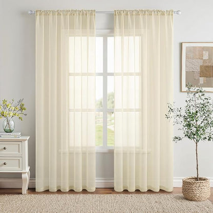 MIULEE Light Cream Sheer Curtains 54 X 72 Inches, 2 Panels | Solid Color by MIULEE