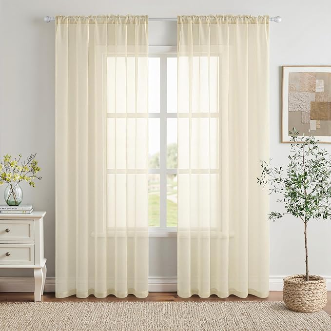 MIULEE Light Cream Sheer Curtains 90 inches Long 54 X 90 Inches, 2 Panels | by MIULEE