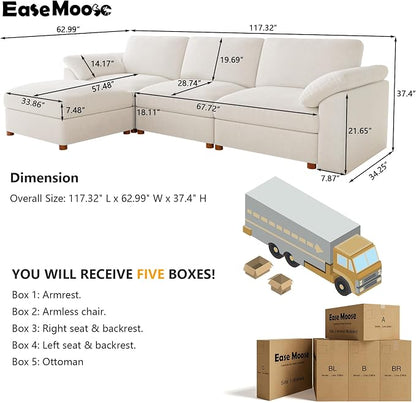 EASE MOOSE Sectional Modular Sofa, Oversized L Shape Sectional Couch Wide Deep - Image 2
