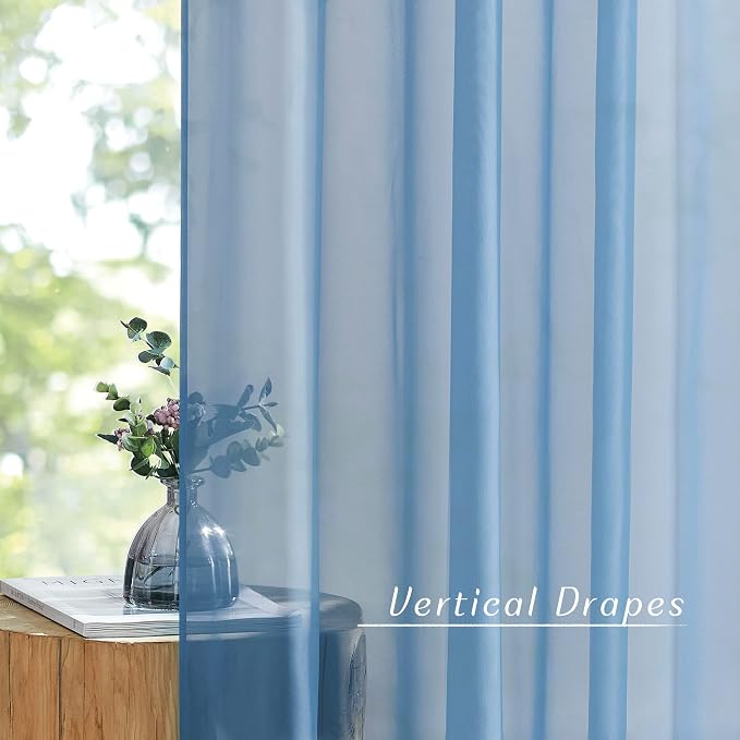 NICETOWN Voile Sheer Stone Blue Curtains 84 Inches Long, Grommet Airy & - Image 2