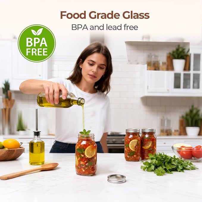 ComSaf 24 oz Mason Jars Regular Mouth 6 Pcs, Large Canning Jars with Seal Bands, 24 oz Glass Jar with Lid for Jams, Sauces, Juice, Coffee, Pickling, Fruit, Dessert, Kitchen Storage