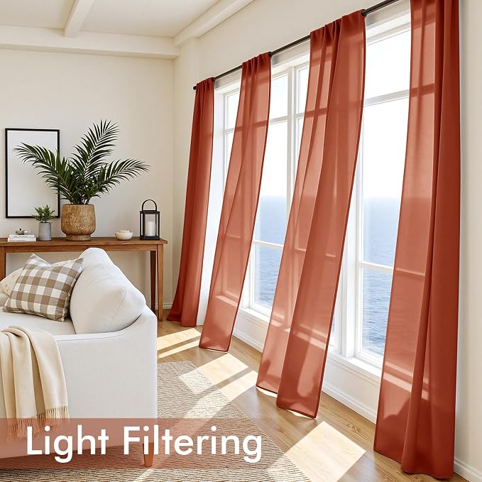 MIULEE 4 Panels Fall Burnt Orange Sheer Curtains 42 x 90 Inches | Light - Image 4