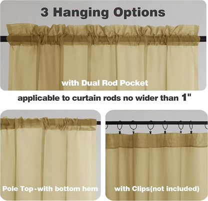 Chyhomenyc Gold Sheer Curtains 54 Inch Long 2 Panels Set, Short Voile Rod - Image 8