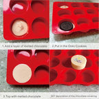 3Pcs Oreo Cookie Chocolate Silicone Molds, 12-Cavity Round Chocolate Cookie pans for Candy, Silicone Baking Molds for Mini Cakes, Jelly and Muffin Baking (red)