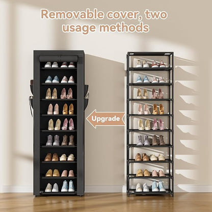 LANTEFUL Narrow Shoe Rack with Cover 10 Tier Tall Shoe Rack Organizer Large - Image 5