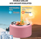 13.5oz Soup Thermo for Hot Food Kids with Buckle Lid Insulated Vacuum Food Jar Wide Mouth Leakproof Stainless Steel Lunch Container- Pink