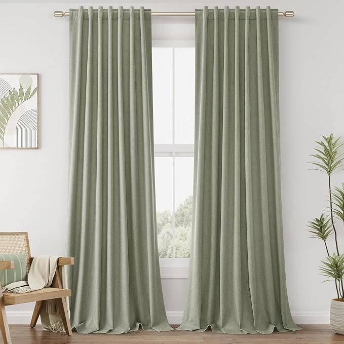100% Blackout Linen Curtains 98 Inch Wide by 52 Inch 2 Panels Set by Guken