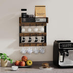 YINMIT Coffee Mug Holder with 12 Hooks, Coffee Cup Holder Wall Mounted with Top Shelf, Mug Organizer for Home Kitchen, Brown