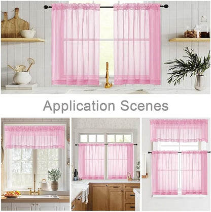 Pink Kitchen Curtains 30 Inch Length Tier 2 PCS, Solid Soft Airy Half Curtains - Image 6
