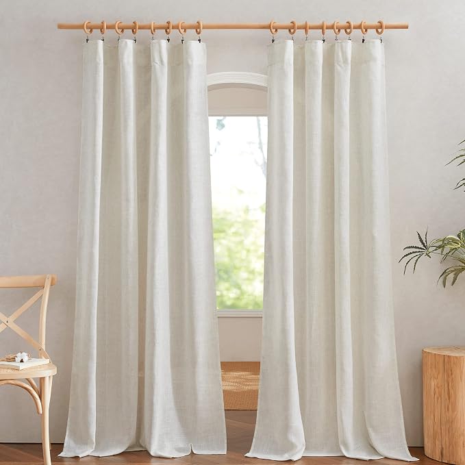 NICETOWN Flax Linen Curtains 84 inch Long, Rod Pocket & Back Tab Semi Sheer - Image 2