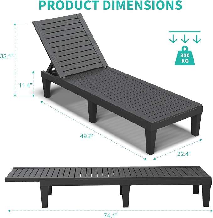 Outdoor Lounge Chair Set of 6, 5-Positions Adjustable Patio Chaise Lounges - Image 4