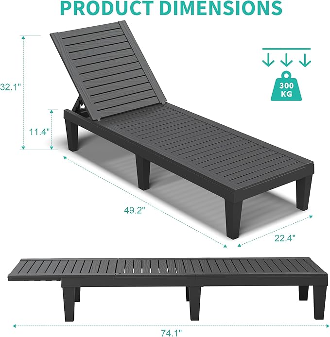 Outdoor Chaise Lounge Chairs Set of 4, 5-Position Adjustable Tanning Lounge - Image 2