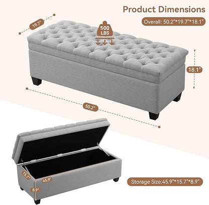 WUTUTUEE 51" Fabric Storage Ottoman Bench, Upholstered Rectangle End of Bed - Image 2