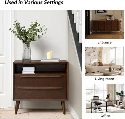 HULALA HOME End Table with Charging Station, Mid-Century Modern 2 Drawer and - Image 6