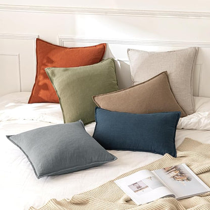 MIULEE Decorative Linen Pillow Covers 20x20 Inch Burnt Orange | Boho Farmhouse​ - Image 4